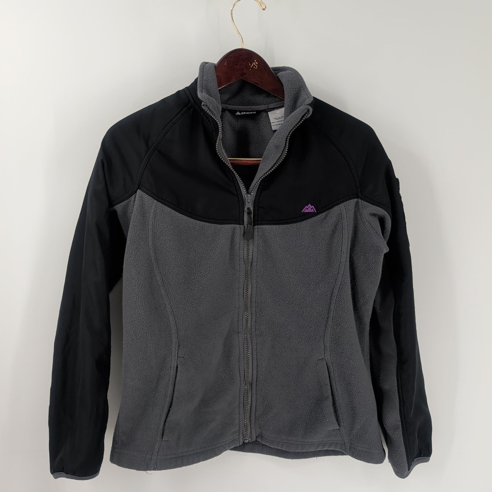 Snozu Two Tone Performance Fleece Mock Neck Full Zip Jacket Black Gray Size M